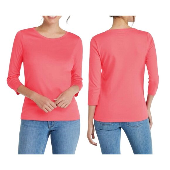 L.L. Bean Womens Pima Cotton Shaped Tee 3/4 Sleeve Sunit Coral Large Petite - Picture 12 of 12